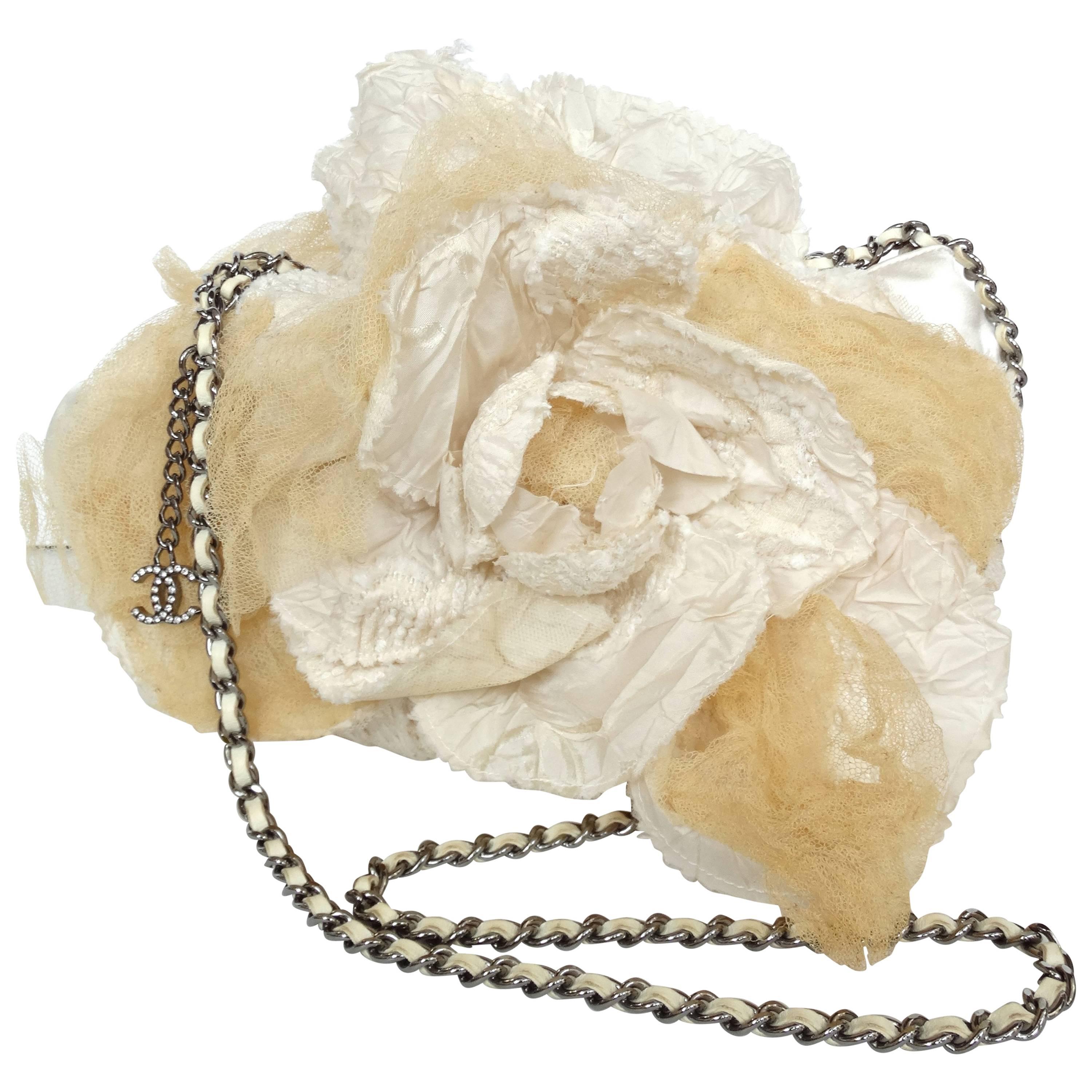Rare Chanel Cream 3-D Camellia Flower Bag 