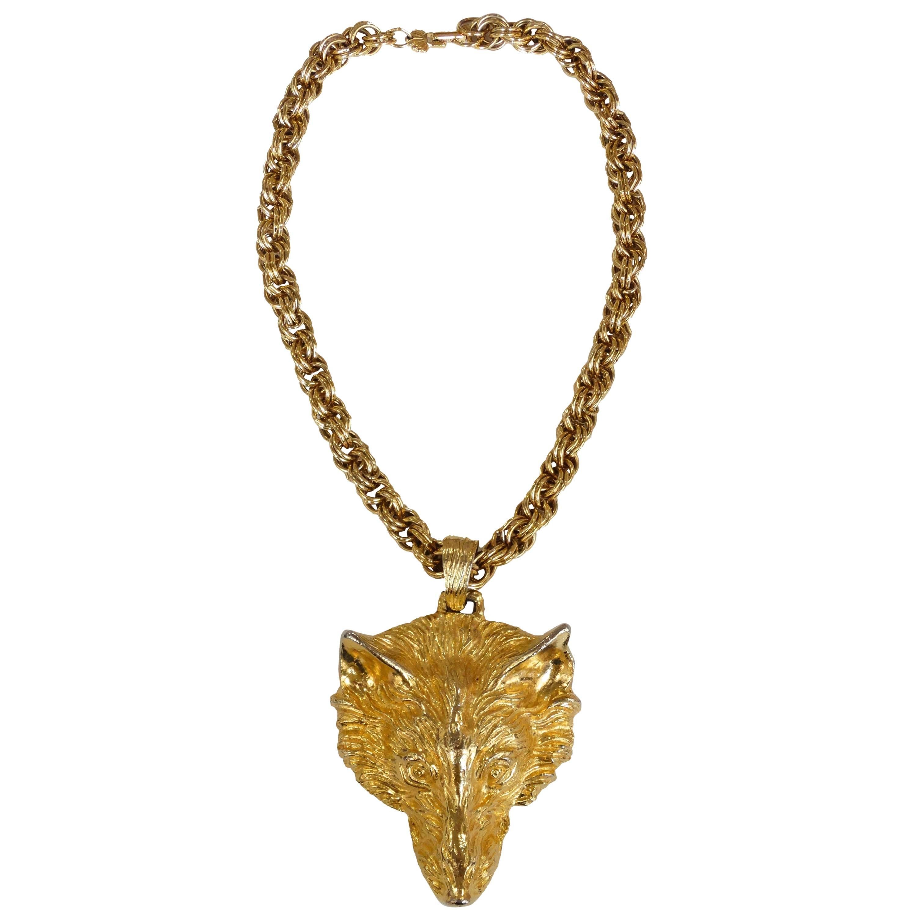 Unsigned 1960s Oversized Gold Fox Pendant