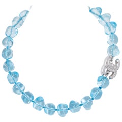 Vintage Chanel Celeste Blue Gripoix Choker Necklace with CC Logo Clasp