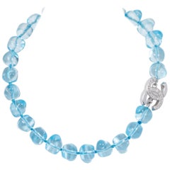 Chanel Celeste Blue Gripoix Choker Necklace with CC Logo Clasp