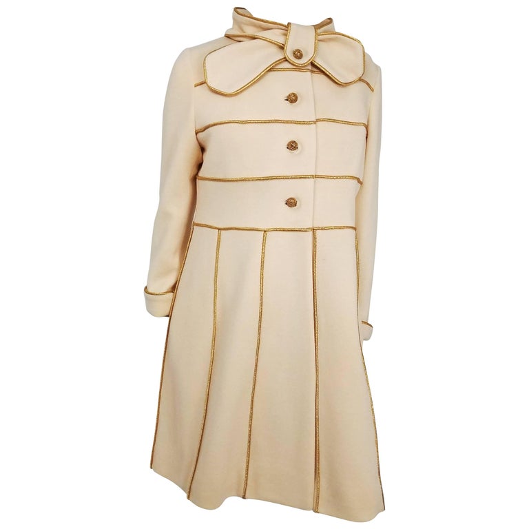 1960s Lilli Ann Knit Gold and Cream Dress and Coat Set For Sale at