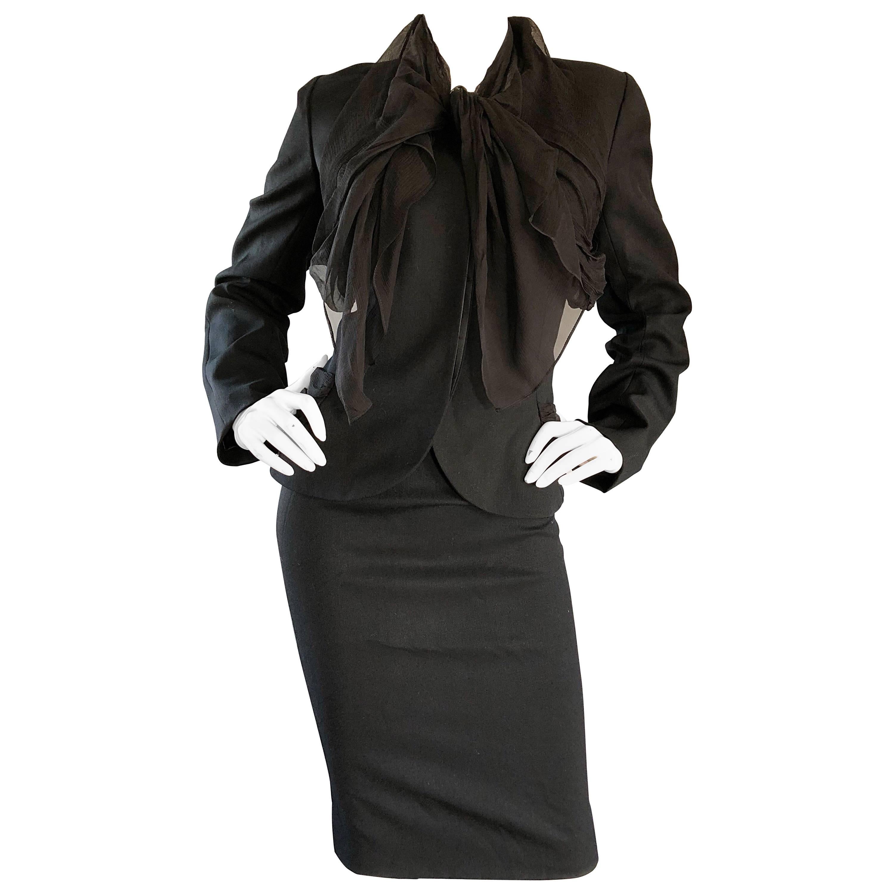 John Galliano Early 2000s Black Size 8 / 10 1940s Style Jacket Skirt Suit