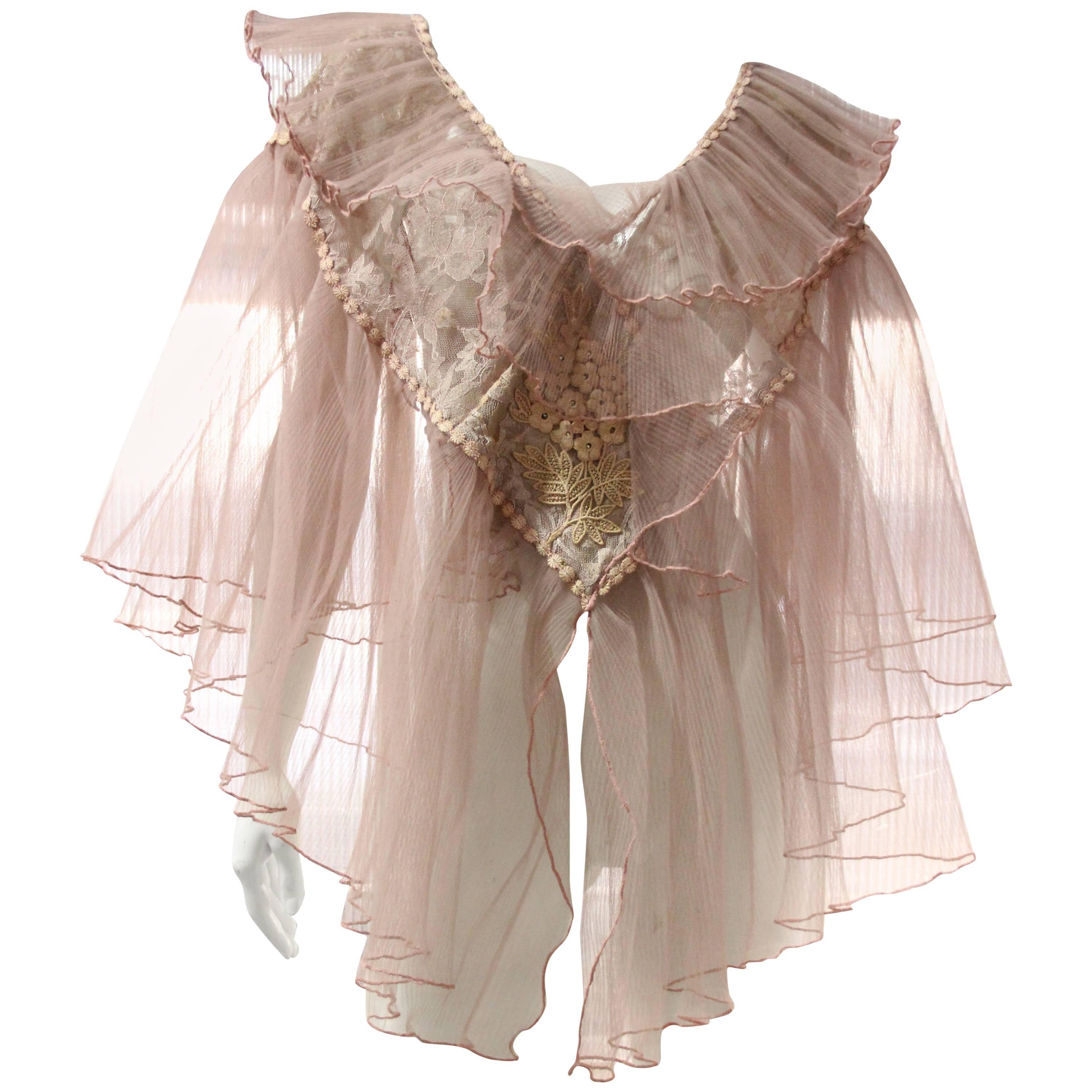 1950s Pleated Tulle and Lace Bed Jacket-Style Confection 