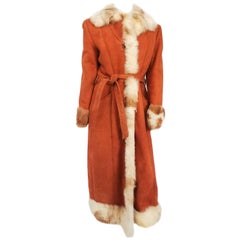 Vintage 1970s Orange Suede Sheep Trim Coat