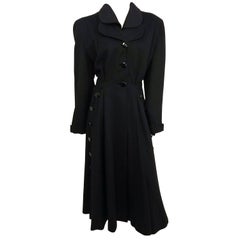 Vintage 1940s Black Long Wool Noir Coat 