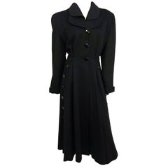 Vintage 1940s Black Long Wool Noir Coat