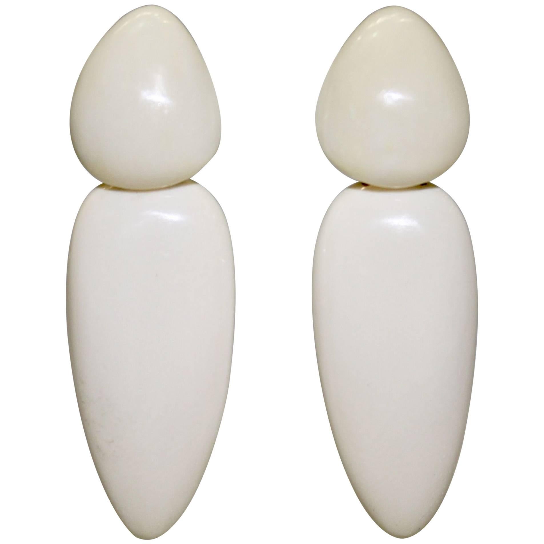 Monies White Bone Drop Clip Earrings