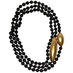 Monies Long Wood Pearl and Gold Leaf Element Necklace