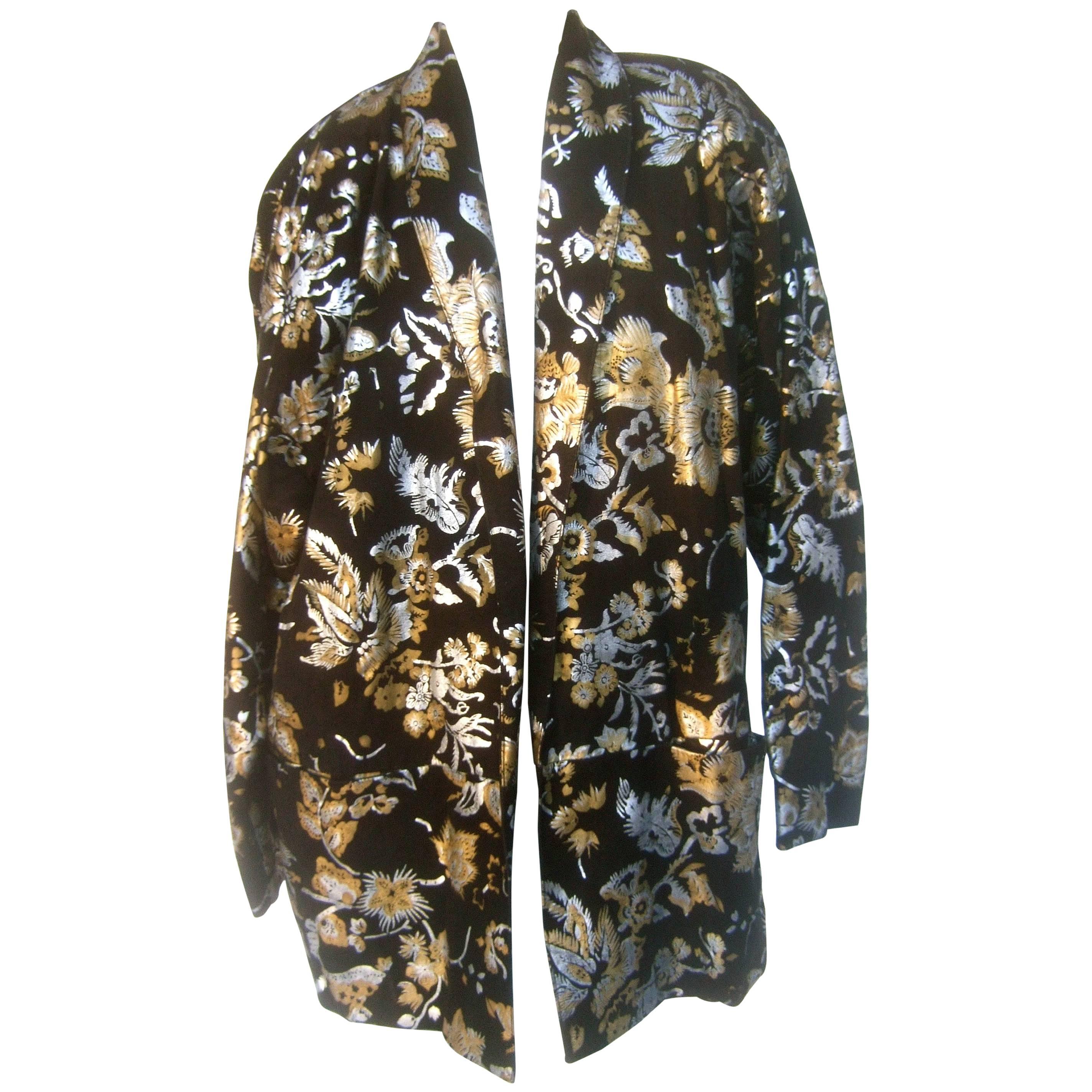 1980s Black Plush Suede Floral Metallic Jacket Size L 