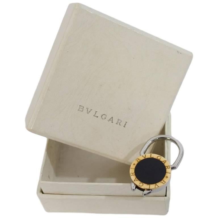 Bulgari gold onyx stainless steel keychain 2000s original box made italy
