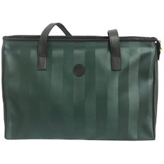 listings Vintage FENDI classic dark green pecan stripe large shopper tote bag.