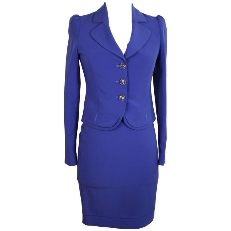 Moschino love vintage blue skirt suit size 40 jacket women's 2000s at ...