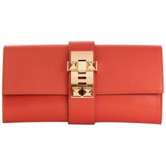 Vintage Hermes Sanguine Tadelakt Leather Medor 23 Clutch 