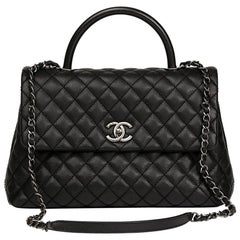 Chanel Black Quilted Caviar Leather Large Coco Handle 