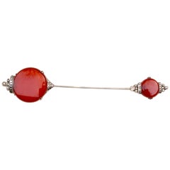 Art Deco Carnelian, Marcasite, and Sterling Hat Pin / Jabot