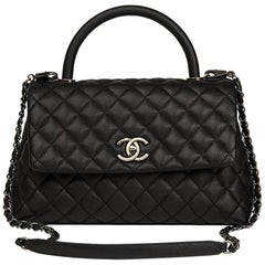 Vintage Chanel Black Quilted Caviar Leather Medium Coco Handle 