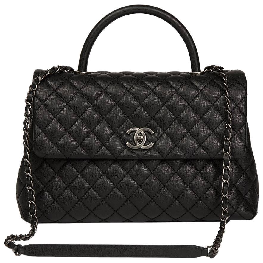 Chanel Black Quilted Caviar Leather Large Coco Handle at 1stDibs ...