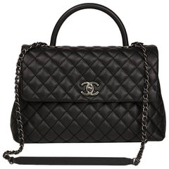 Vintage Chanel Black Quilted Caviar Leather Large Coco Handle 