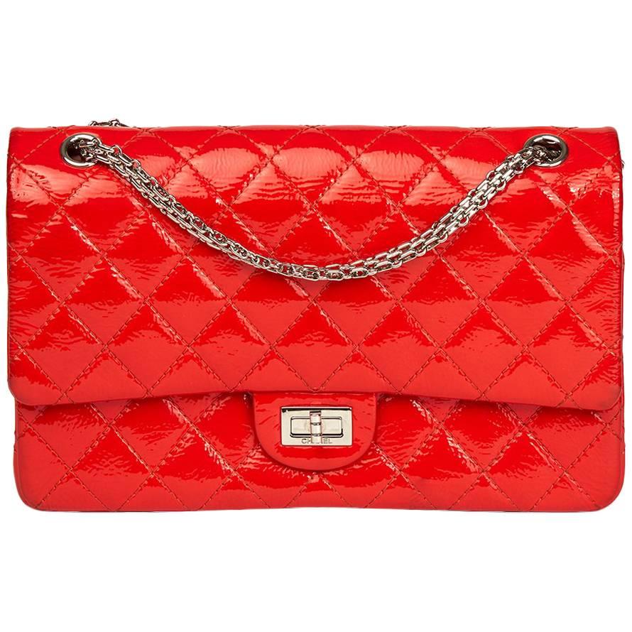 2011 Chanel Coral Orange Patent Leather 2.55 Reissue 226 Double Flap Bag 