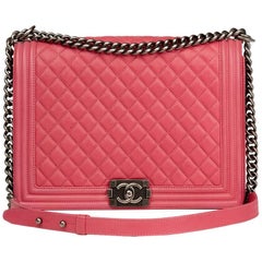 Used Chanel Pink Quilted Calfskin Leather Large Le Boy 