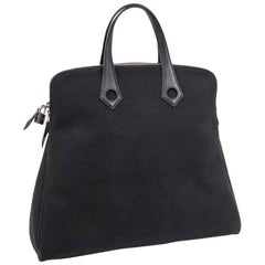 HERMES Bag in Black Canvas and Black Leather Handles