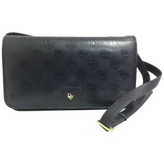 Vintage Christian Dior navy leather clutch purse, shoulder bag. 