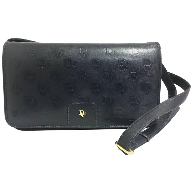 Vintage Christian Dior navy leather clutch purse, shoulder bag. at 1stDibs