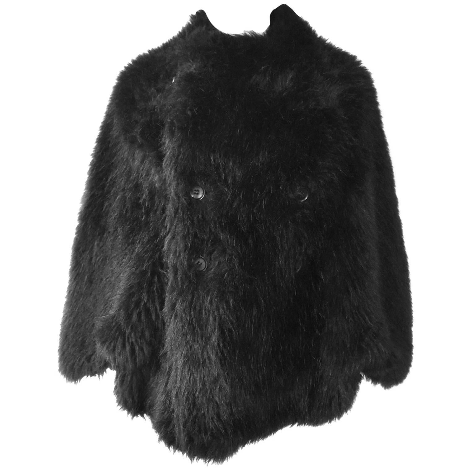Junya Watanabe Black Faux-Fur Cape Jacket For Sale
