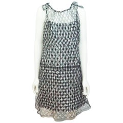 Chanel Black and White Checkerboard Silk Shift Dress - 40