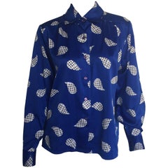 Oscar de la Renta royal blue printed blouse