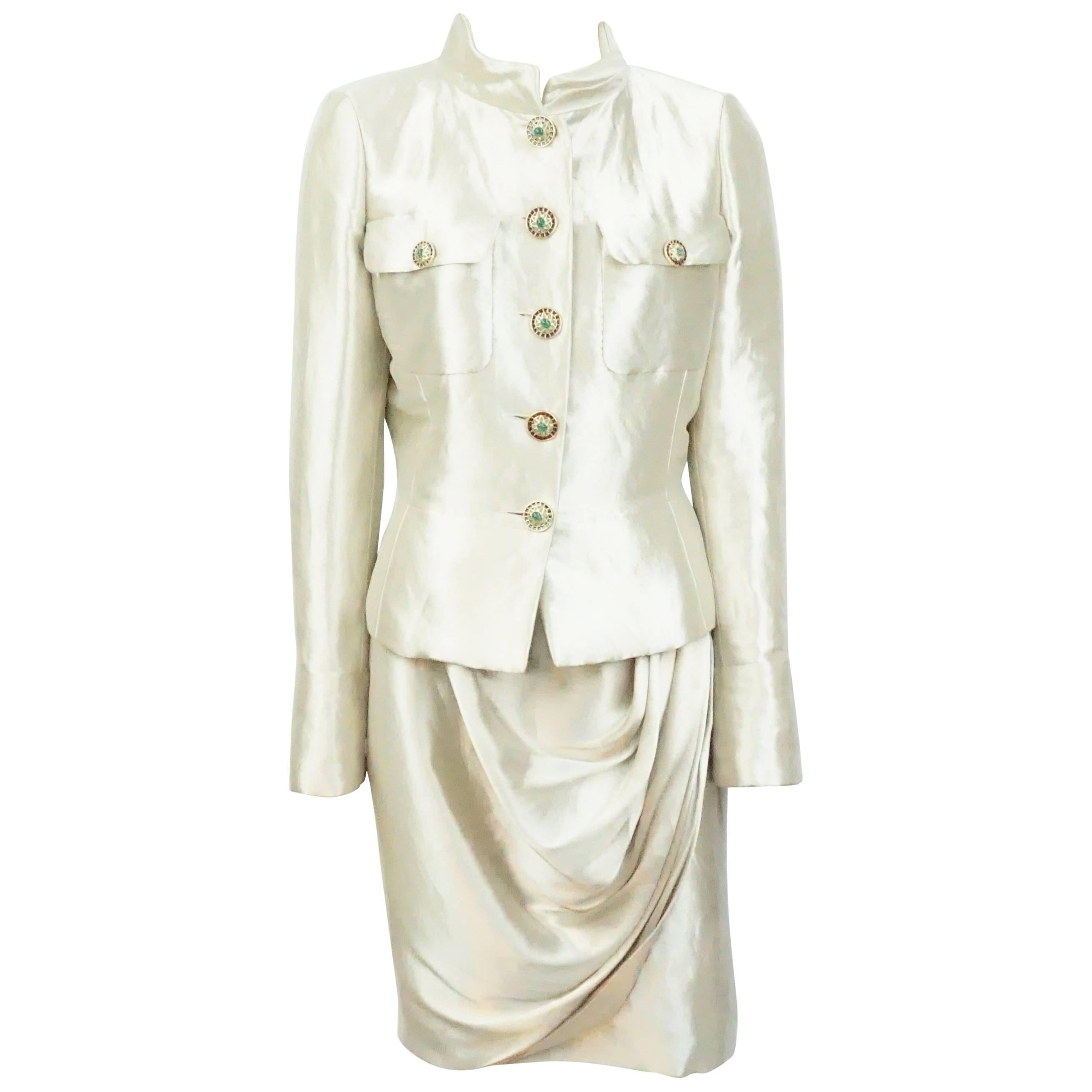 Chanel Gold Metallic Silk Lame Skirt Suit