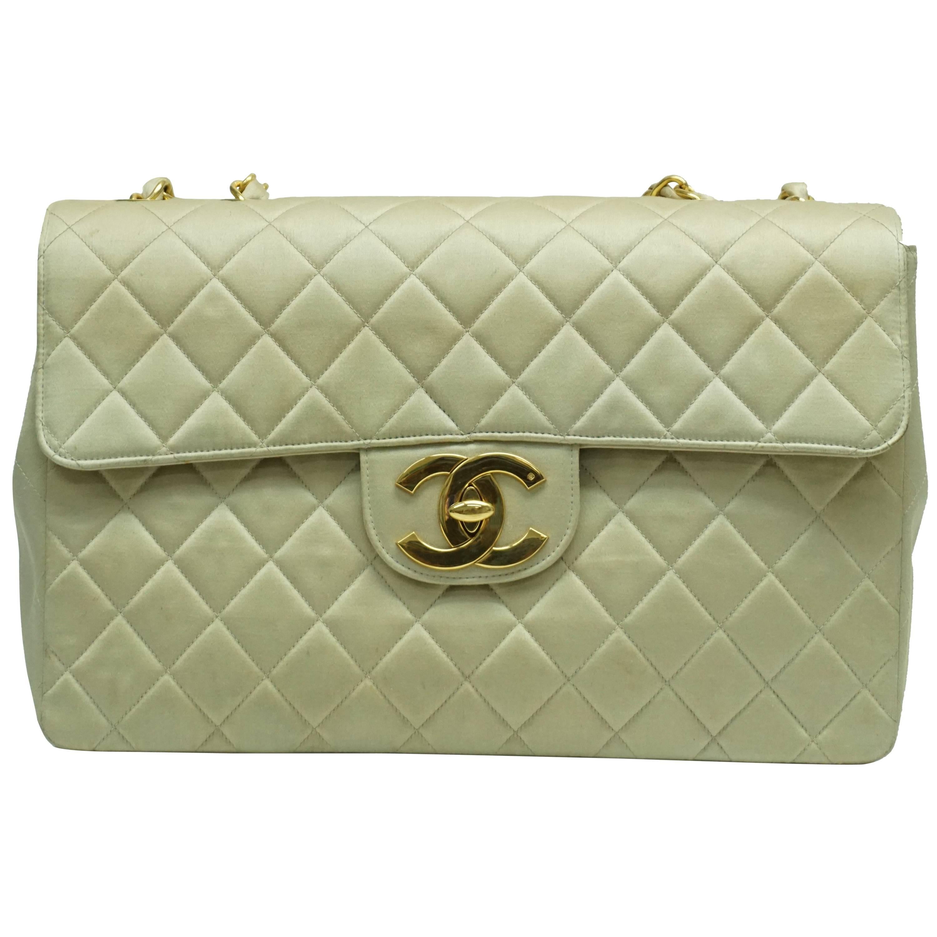 Chanel Gold Fabric Maxi Single Flap Handbag - GHW - Early 90's