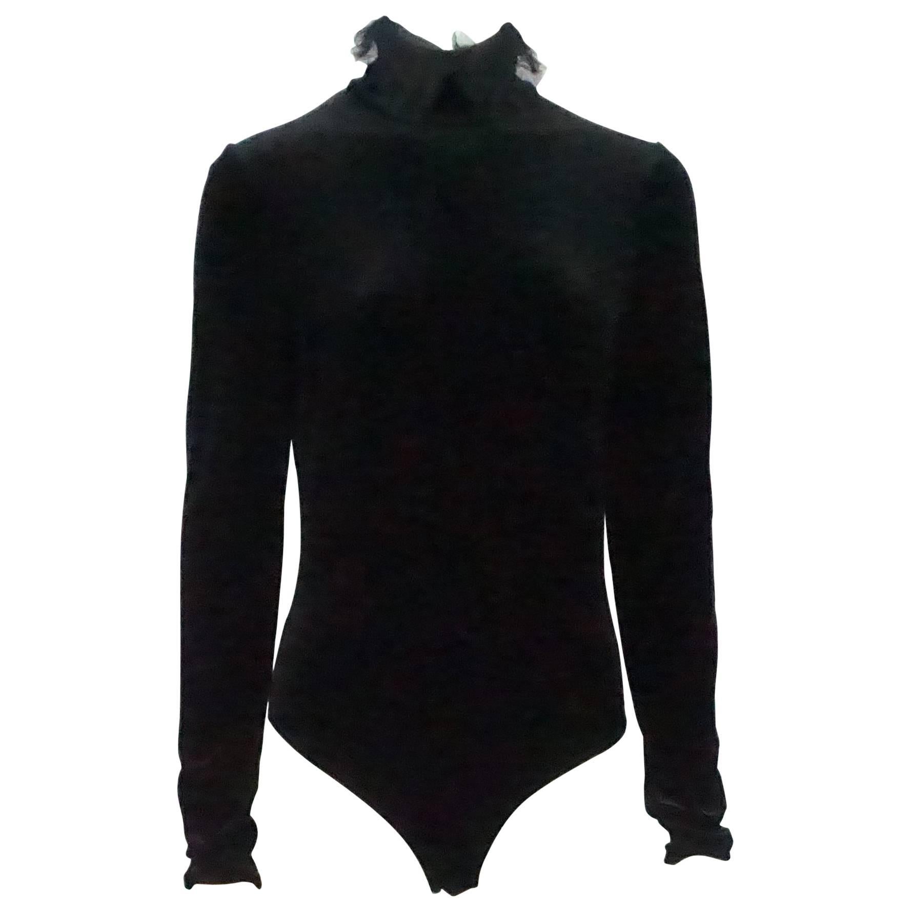 Christian Dior Black Velvet Bodysuit - Size 42 - Circa 1970's For Sale
