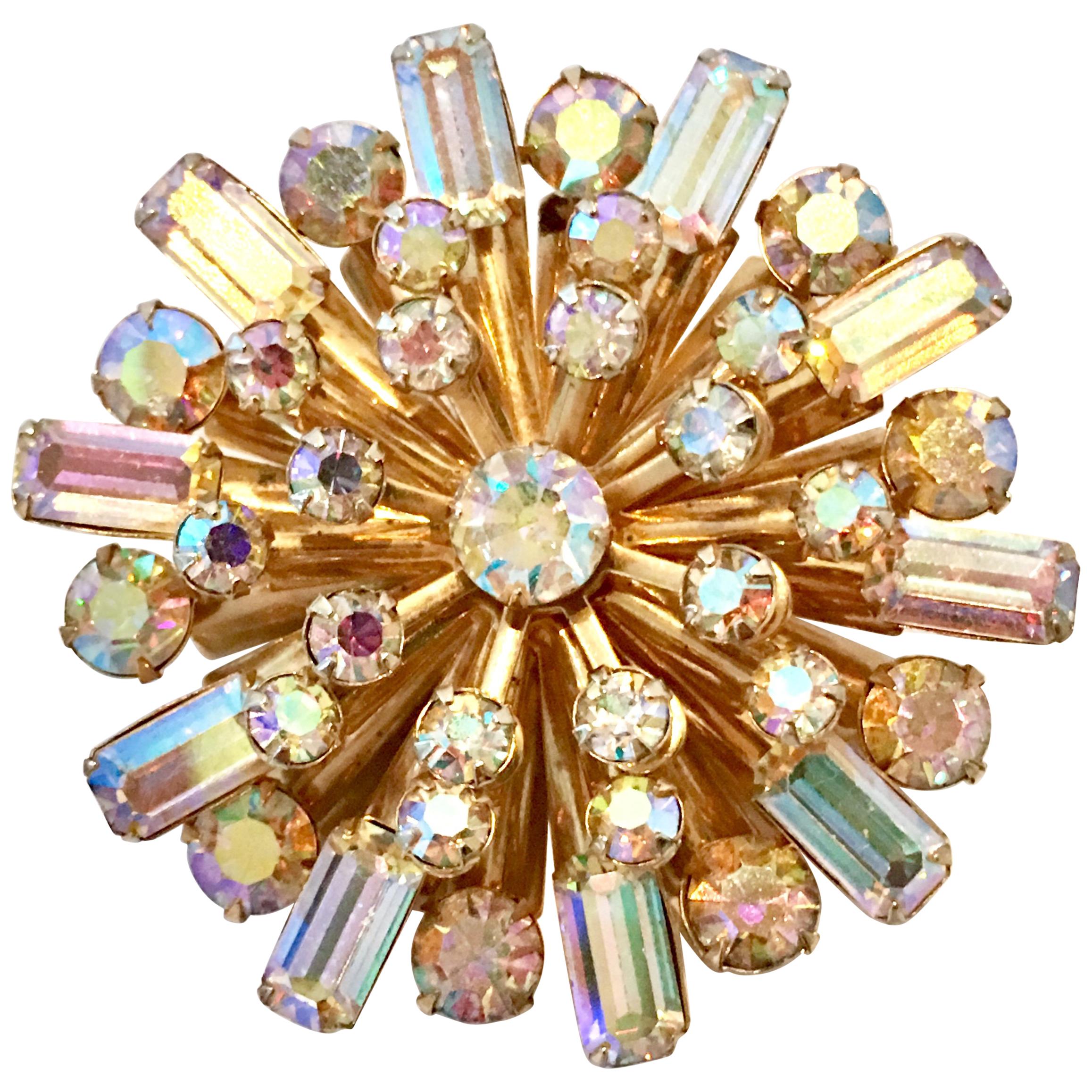 20th Century Gold & Austrian Crystal "Starburst" Brooch
