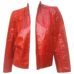 Vintage Exotic Ruby Red Snakeskin Jacket c 1980s 