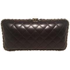 Chanel Black Quilted Lambskin Leather Convertible Clutch with Woven Chain Trim