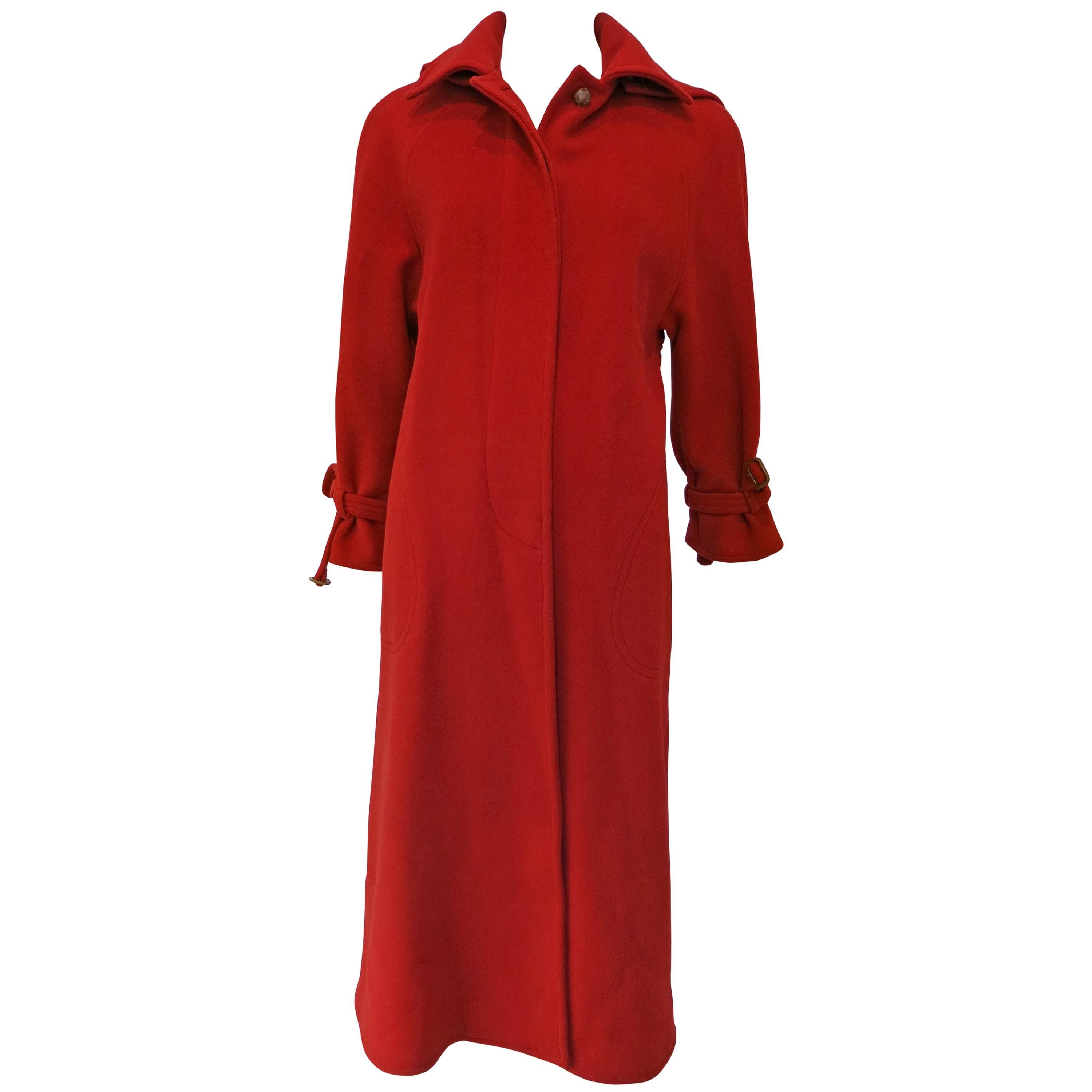 Calvin Klein Full Length Red Wool Coat For Sale