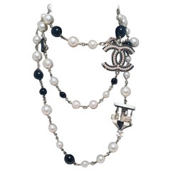 Chanel Black and White Pearl Beaded Carousel Long Necklace