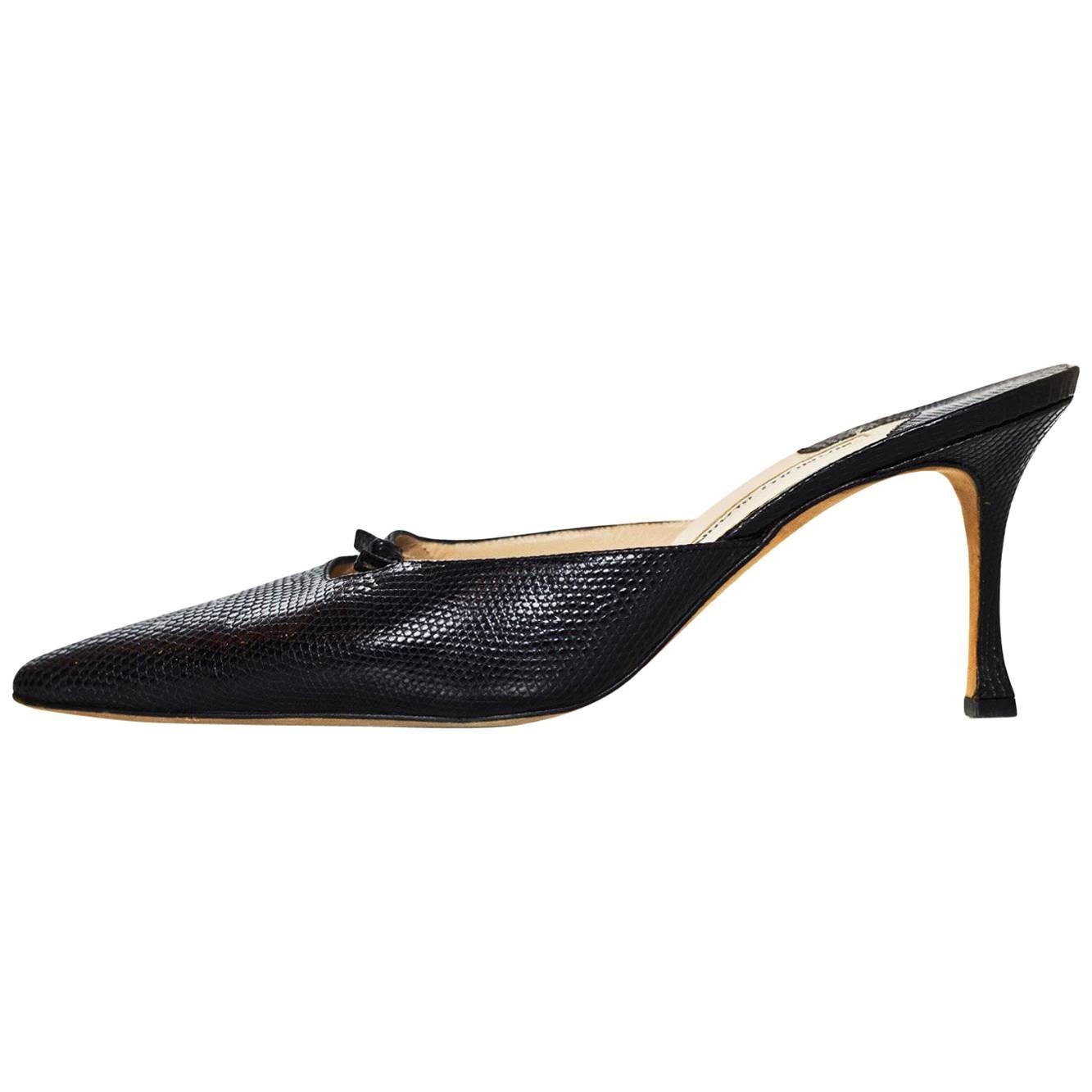 Manolo Blahnik Black Lizard Mules Sz 40