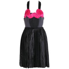 Lanvin Black and Hot Pink Sleeveless Mini Dress with Pleated Skirt, 2007 