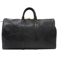 Vintage Louis Vuitton Keepall 45 Black Epi Leather Duffle Travel Bag