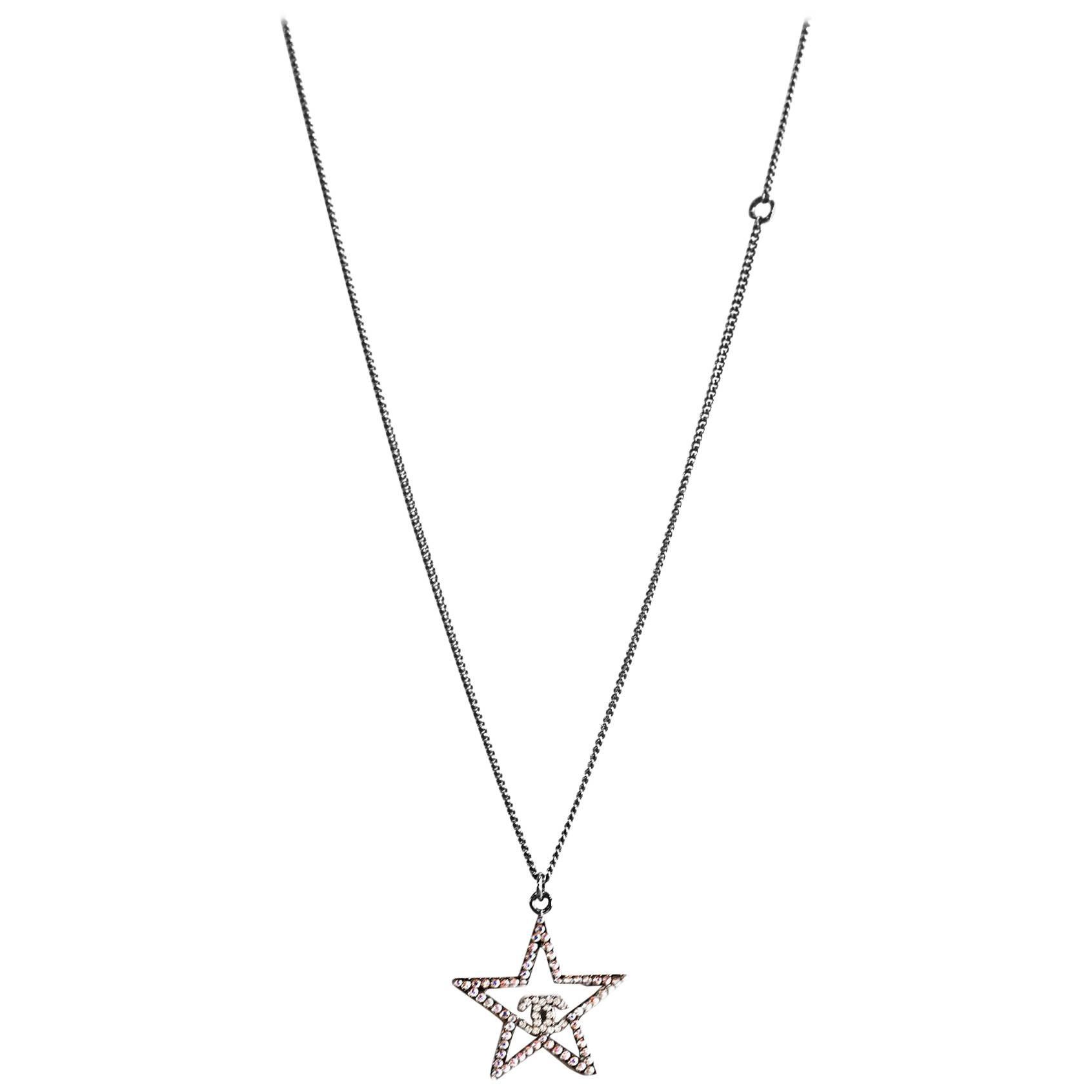 Chanel 2017 Strass Crystal CC Star Necklace with Box