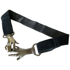 Vintage Navy Blue Suede Belt with Hands Buckle