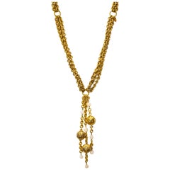 Chanel 1985 Vintage Goldtone Triple-Chain Ball Necklace