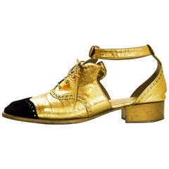 Chanel Frühjahr '15 Runway Gold & Schwarz Cut-Out Oxford Schuhe Sz 41