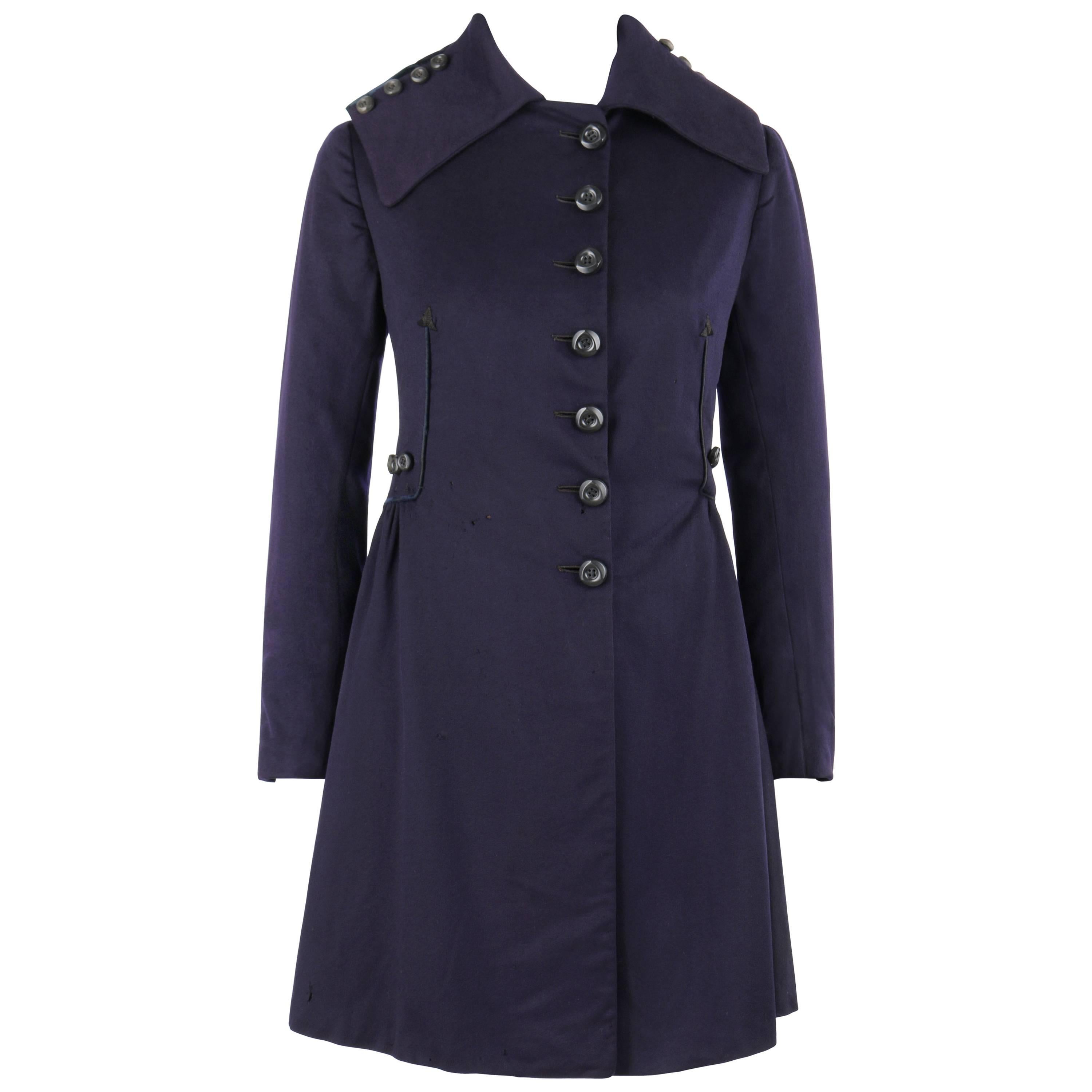 COUTURE c.1910's Edwardian WWI Navy Blue Wool Military Walking Coat