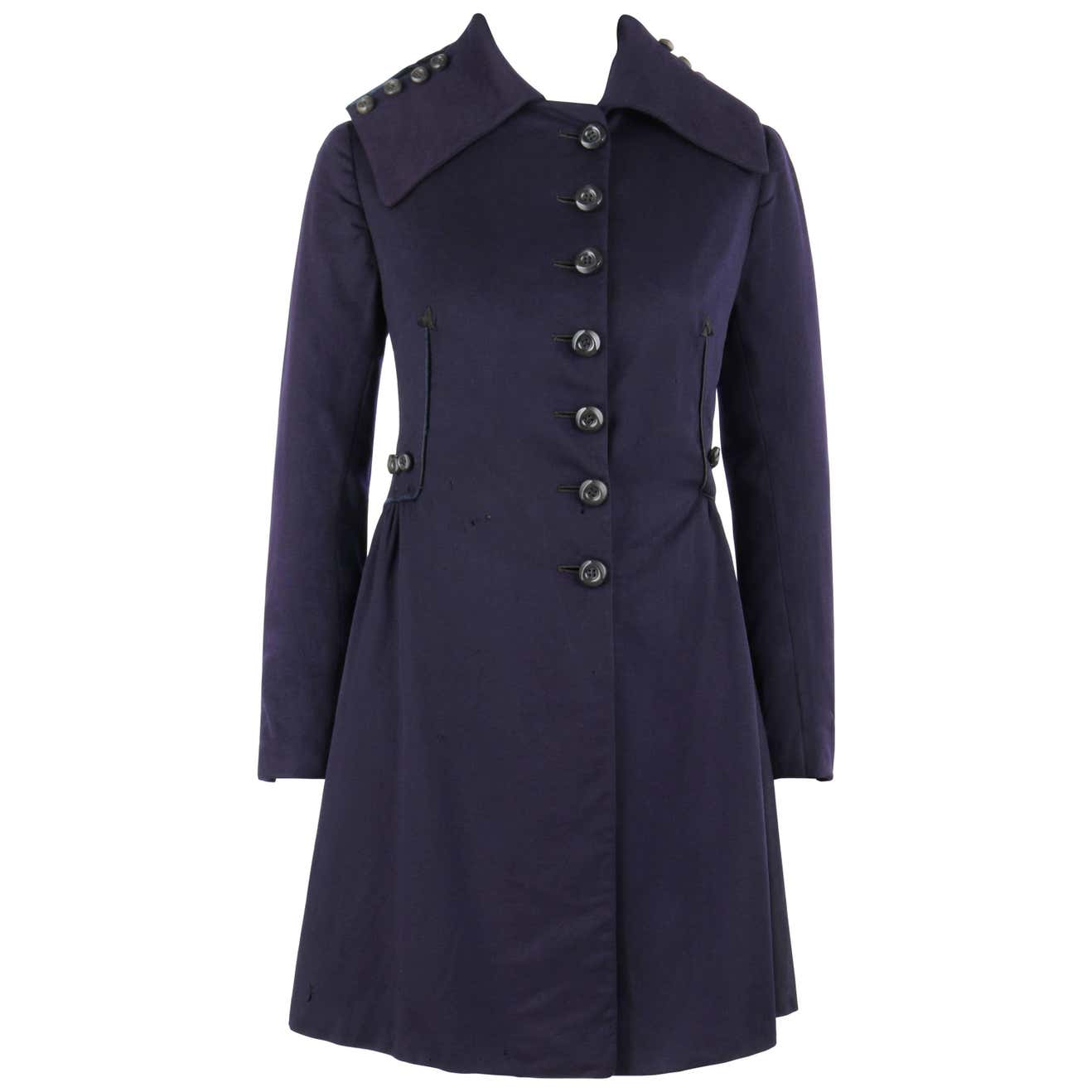 COUTURE c.1910's Edwardian WWI Navy Blue Wool Military Walking Coat For ...