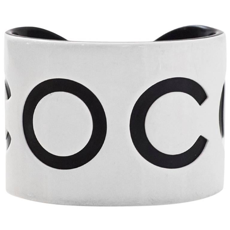 Chanel White & Black Resin Coco Cuff Bracelet XS
