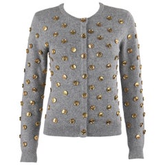 DOLCE & GABBANA Gray Cashmere Gold Button Embellished Crew Neck Cardigan