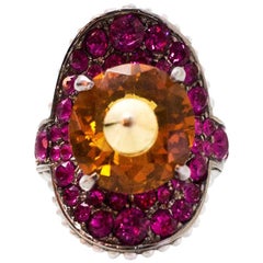 Gucci 2017 Pink & Orange Crystal Ring Sz 6.5 with DB